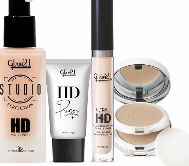 Glam 21 Glam21 4-in-1 Makeup Kit | Primer, HD Matte Foundation-Sand-03, 2 in 1 HD Compact Powder- Fairy Tale -01 & HD Concealer -Light Ivory-01| Full Coverage, Long-Lasting Wear & Waterproof | Smooth, Lightweight & Buildable Coverage for Daily Face Makeup Combo (MAKEUPCOMBO-233)
29%
off