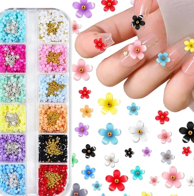 INOG 3D Flower Nail Art Kit Nail Decals Nail Charms with Golden Beads for Women Girls, 12 Color DIY Resin Flower Decals for Nails Salon Accessories with Grid Case
68%
off