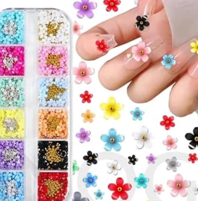 INOG 3D Flower Nail Art Kit Nail Decals Nail Charms with Golden Beads for Women Girls, 12 Color DIY Resin Flower Decals for Nails Salon Accessories with Grid Case
68%
off