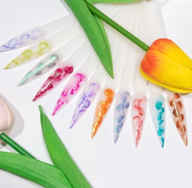 THR3E STROKES Professional Blooming Nail Ink for Marble Effect - Watercolor Blossom Polish for Nail Art | Magic Spread Fluid Pigment for UV Gel Nails | Smokey Gradient DIY Manicure (1 Bottle, 7.5ml) (BI10)