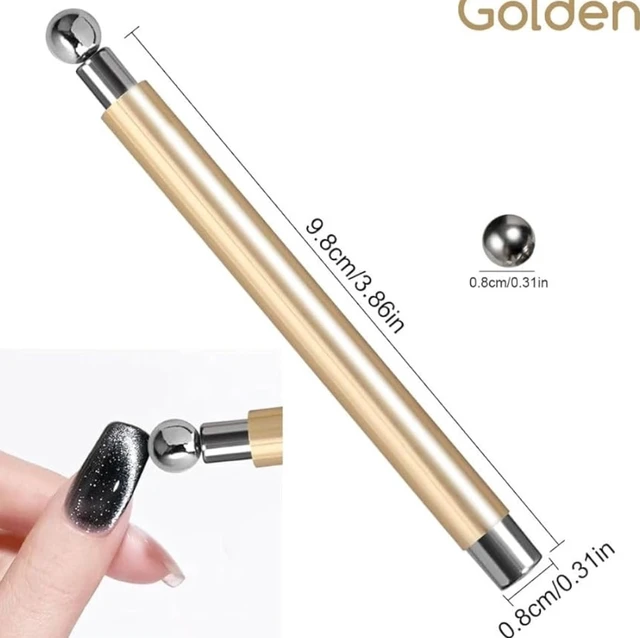 THR3E STROKES Essentials Cat Eye Magnetic for Nails Double-Head Nail Magnet Sturdy Cat Eye Magnet for Nails with Round Magnetic Bead Multifunctional Magnet for Cat Eye Gel Polish Home DIY (BALL MAGNET) (GOLD)