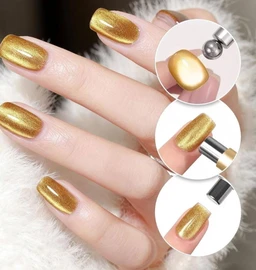 THR3E STROKES Essentials Cat Eye Magnetic for Nails Double-Head Nail Magnet Sturdy Cat Eye Magnet for Nails with Round Magnetic Bead Multifunctional Magnet for Cat Eye Gel Polish Home DIY (BALL MAGNET) (GOLD)