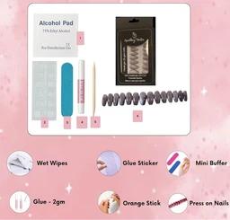 Professional Square Shaped Press-On Nails Set, Deep Wine Red Color, Pack of 24 Toe Artificial Nails with Application Kit (Toe Nails 24, Deep Wine Red)