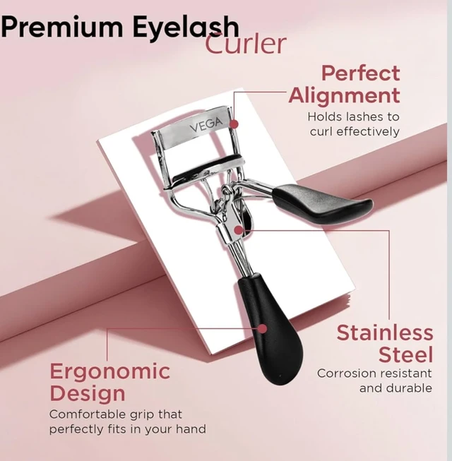 Vega Eyelash Curler for Women | Premium Stainless Steel Lash Curler | Non-Pinching Design, Comfortable Grip, Creates Natural & Long-Lasting Curls Instantly | Lifted Lashes Everyday | (EC-02)
