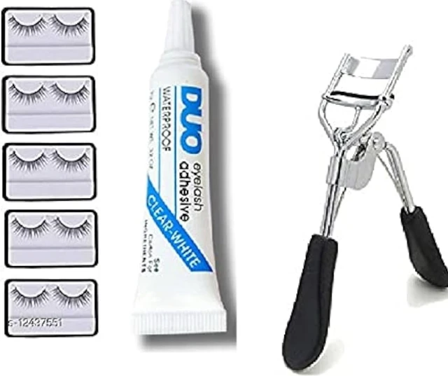 5 Pieces Eyelashes with Eyelash Glue and Eyelash Curler (Black)