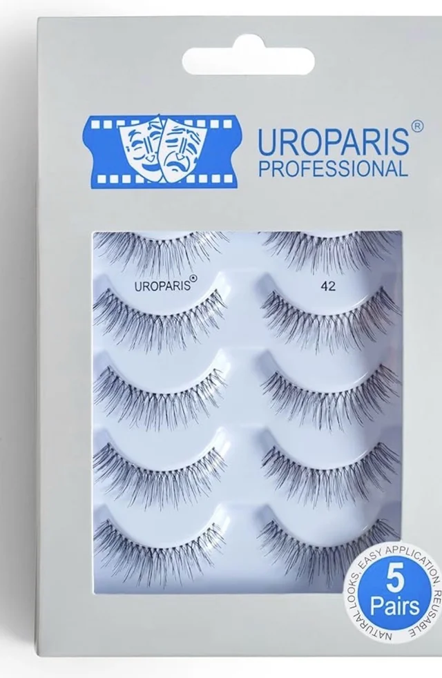 Uroparis 42 Eyelashes for Women — Pack of 5 Tapered Handmade Eye Lashes | Lightweight False Lashes with Premium Virgin Hair | Invisible Band | For Glam Look & Enhance Beauty (Black) - 5 Pair