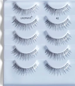 Uroparis 42 Eyelashes for Women — Pack of 5 Tapered Handmade Eye Lashes | Lightweight False Lashes with Premium Virgin Hair | Invisible Band | For Glam Look & Enhance Beauty (Black) - 5 Pair