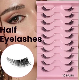 Mayklen Self Adhesive False Eyelashes Natural Look - 10 Pairs, Wispy Faux Mink Eye Lashes For Women Cat Eye Fake Lashes Volume Strip False Eyelash Extension DIY Half Lashes For Women