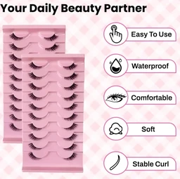 Mayklen Self Adhesive False Eyelashes Natural Look - 10 Pairs, Wispy Faux Mink Eye Lashes For Women Cat Eye Fake Lashes Volume Strip False Eyelash Extension DIY Half Lashes For Women