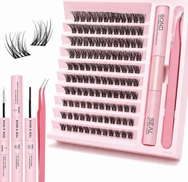 KAIDAA 120Pcs Cluster Eye Lashes For Women 8-14MM Size Cluster Eyelashes Extension Kit Lash Clusters With Bond & Seal and Tweezers For False Eyelashes Curly