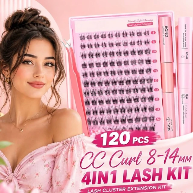 KAIDAA 120Pcs Cluster Eye Lashes For Women 8-14MM Size Cluster Eyelashes Extension Kit Lash Clusters With Bond & Seal and Tweezers For False Eyelashes Curly