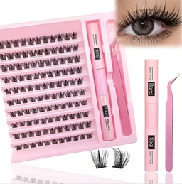 KAIDAA 120Pcs Cluster Eye Lashes For Women 8-14MM Size Cluster Eyelashes Extension Kit Lash Clusters With Bond & Seal and Tweezers For False Eyelashes Curly