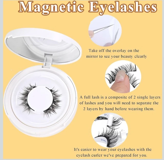 Magnetic Eyelashes Kit, Reusable Magnetic Lashes with Applicator, Natural Wispy Cluster Lashes, No Glue Clear Band False Eyelashes for Women Daily Makeup
