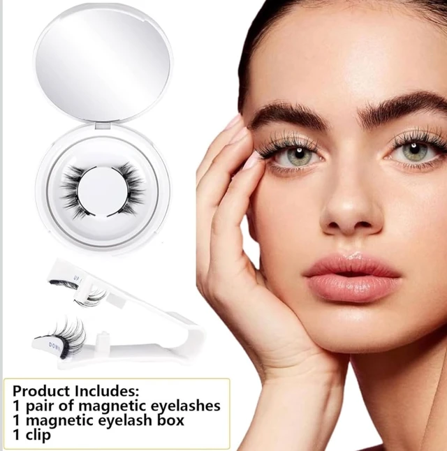 Magnetic Eyelashes Kit, Reusable Magnetic Lashes with Applicator, Natural Wispy Cluster Lashes, No Glue Clear Band False Eyelashes for Women Daily Makeup