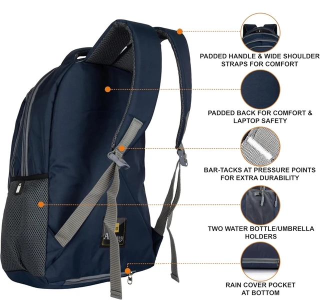 Half Moon 35L Laptop Bags for Men Office Use with Rain Cover | 17 inch Laptop Bag | Business Backpack Bags for Women | Reflective Night Safety School Bag for Boys & Girls