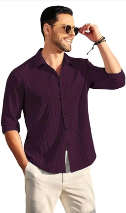 DEELMO Men's Casual Button Down Shirts Long Sleeve Linen Shirt Fashion Textured Beach Summer Shirt
- L, wine