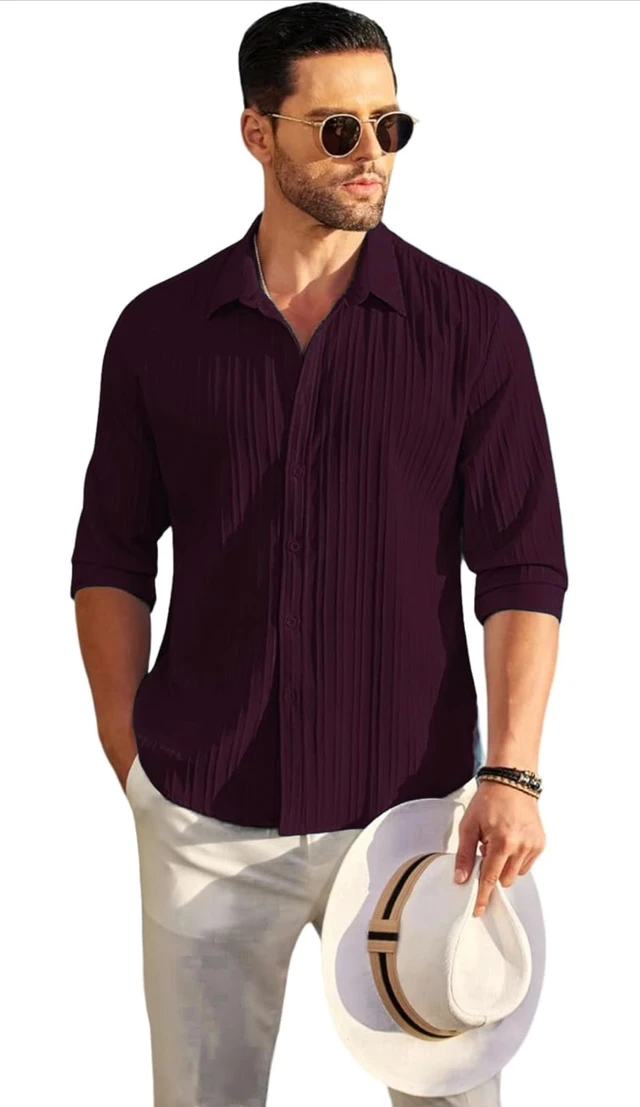 DEELMO Men's Casual Button Down Shirts Long Sleeve Linen Shirt Fashion Textured Beach Summer Shirt
- 3XL, wine