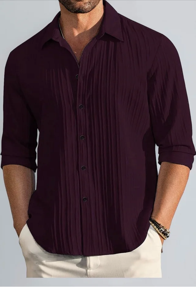 DEELMO Men's Casual Button Down Shirts Long Sleeve Linen Shirt Fashion Textured Beach Summer Shirt
- 4XL, wine