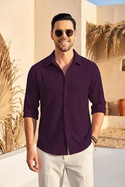 DEELMO Men's Casual Button Down Shirts Long Sleeve Linen Shirt Fashion Textured Beach Summer Shirt
- 4XL, wine