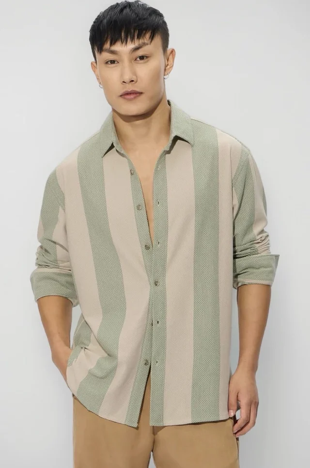 The Souled Store Stripes: Sage Men and Boys Long Sleeves Collared Neck Button Front Regular Fit Cotton Blend Shirts
- M, SAGE