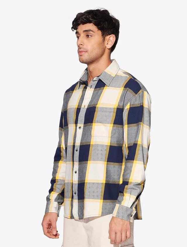 The Souled Store Men's Plaid Relaxed Fit Button Down Shirt - S