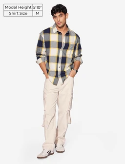 The Souled Store Men's Plaid Relaxed Fit Button Down Shirt - 4XL