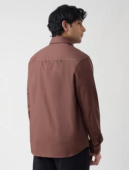 The Souled Store Utility Shirt: Merlot Men and Boys Long Sleeve Spread Collar Button Front Brown Solid Cotton Regular Utility Shirt - S