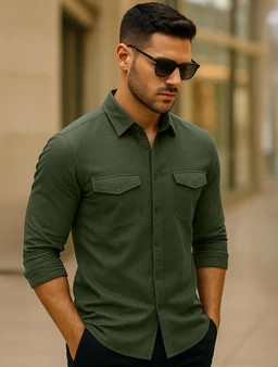 Veirdo® Men's Pure Cotton Utility Shirt | Full Sleeve Casual Button-Down with Dual Chest Pockets | Stylish & Comfortable Everyday Wear | Colors: Beige, Black, Maroon, Olive, Rust & White - L