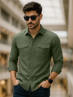 Veirdo® Men's Pure Cotton Utility Shirt | Full Sleeve Casual Button-Down with Dual Chest Pockets | Stylish & Comfortable Everyday Wear | Colors: Beige, Black, Maroon, Olive, Rust & White - M