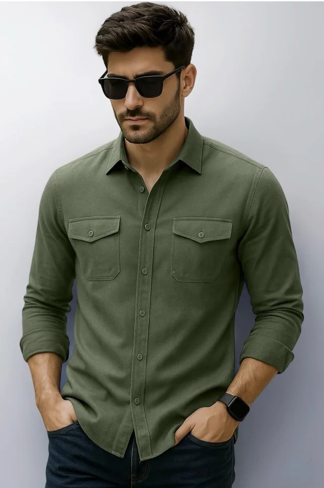 Veirdo® Men's Pure Cotton Utility Shirt | Full Sleeve Casual Button-Down with Dual Chest Pockets | Stylish & Comfortable Everyday Wear | Colors: Beige, Black, Maroon, Olive, Rust & White - S