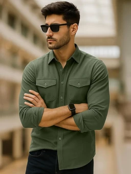 Veirdo® Men's Pure Cotton Utility Shirt | Full Sleeve Casual Button-Down with Dual Chest Pockets | Stylish & Comfortable Everyday Wear | Colors: Beige, Black, Maroon, Olive, Rust & White - S