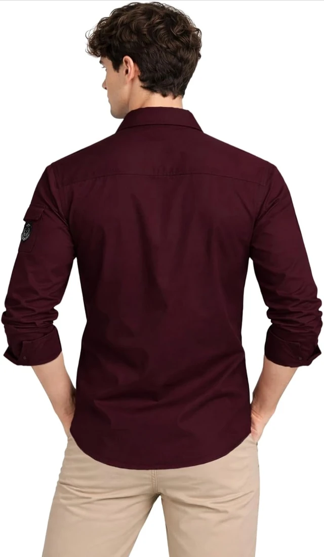 ADRO Men’s Solid Cargo Shirt| Premium Cotton Casual Shirts for Men | Zipper Pocket & Military Style Velcro Badge | Limited Stock - S