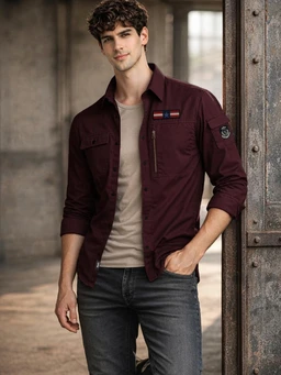 ADRO Men’s Solid Cargo Shirt| Premium Cotton Casual Shirts for Men | Zipper Pocket & Military Style Velcro Badge | Limited Stock - L