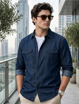 Urbano Plus Men's Full Sleeve Regular Fit Casual Denim Shirt
- M