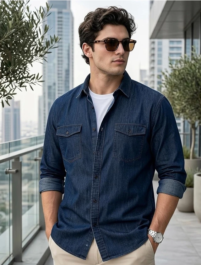 Urbano Plus Men's Full Sleeve Regular Fit Casual Denim Shirt
- M