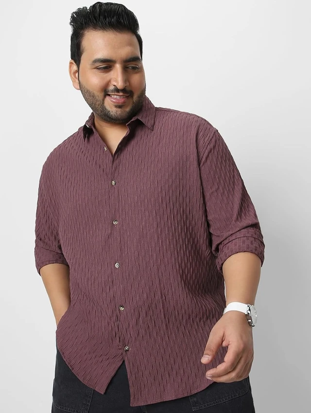 Urbano Plus Men's Cotton Full Sleeve Regular Fit Textured Shirt with Spread Collar - S