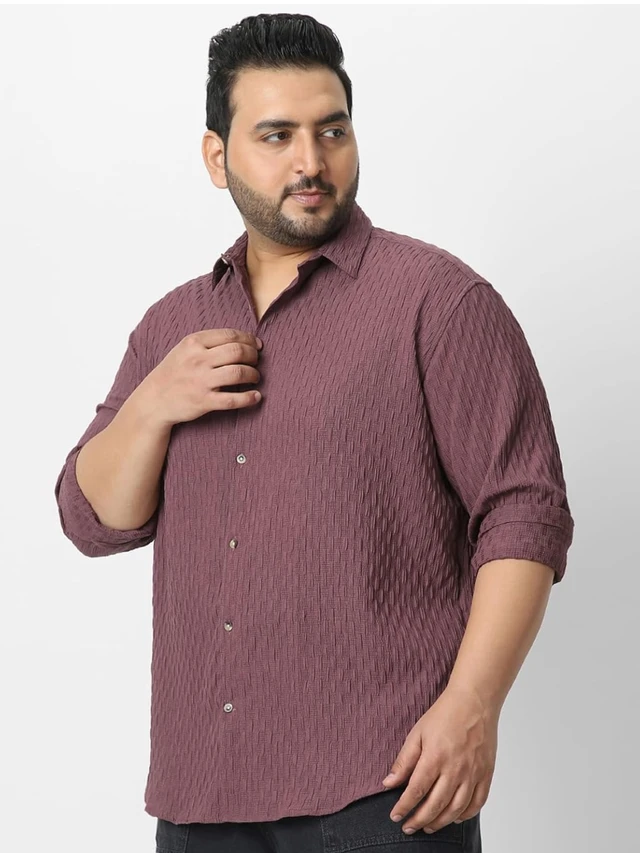 Urbano Plus Men's Cotton Full Sleeve Regular Fit Textured Shirt with Spread Collar - S