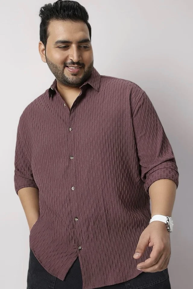 Urbano Plus Men's Cotton Full Sleeve Regular Fit Textured Shirt with Spread Collar - L