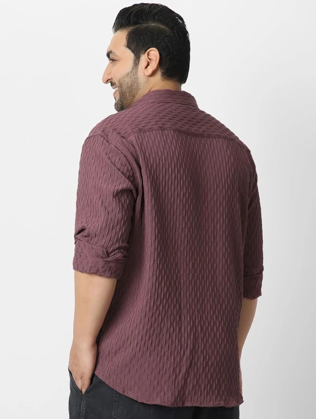 Urbano Plus Men's Cotton Full Sleeve Regular Fit Textured Shirt with Spread Collar - L