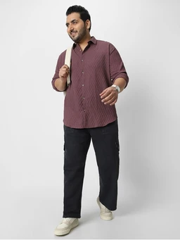 Urbano Plus Men's Cotton Full Sleeve Regular Fit Textured Shirt with Spread Collar - L