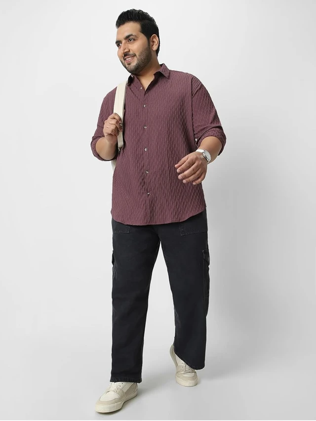 Urbano Plus Men's Cotton Full Sleeve Regular Fit Textured Shirt with Spread Collar - L
