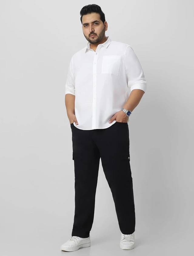 Urbano Plus Men's Cotton Full Sleeve Regular Fit Casual Solid Shirt - 3XL, White