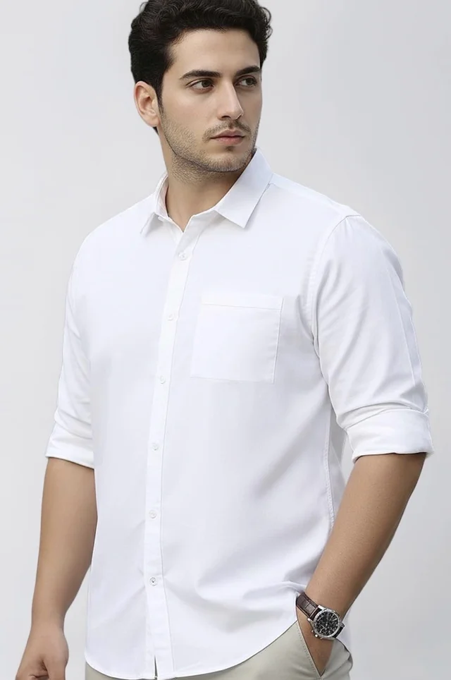 Urbano Plus Men's Cotton Full Sleeve Regular Fit Casual Solid Shirt - 4XL, White