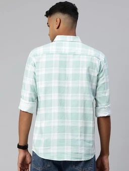Majestic Man Comfort Slim Fit Pure Cotton Checked Casual Shir - M, Light Green