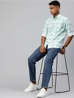 Majestic Man Comfort Slim Fit Pure Cotton Checked Casual Shir - M, Light Green