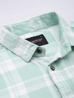 Majestic Man Comfort Slim Fit Pure Cotton Checked Casual Shir - M, Light Green