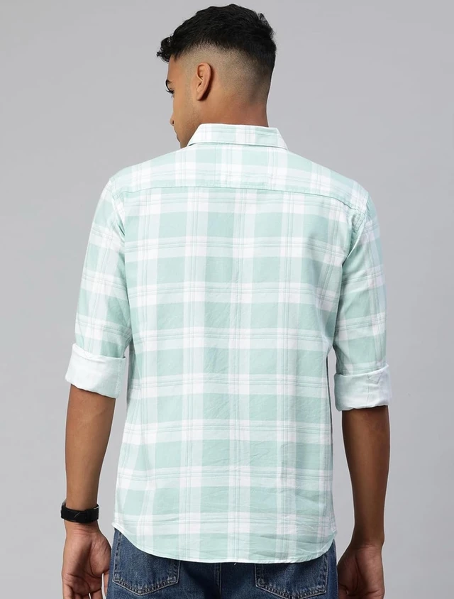 Majestic Man Comfort Slim Fit Pure Cotton Checked Casual Shir - 2XL, Light Green