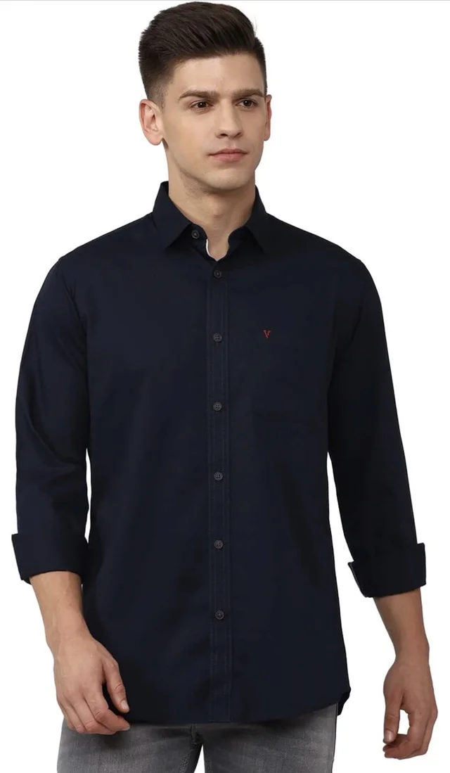 Van Heusen Solid Casual Shirt for Men| Premium Cotton| Full Sleeves| Regular Fit |Breathable Fabric | - S, Navy