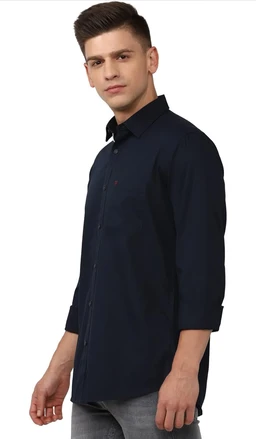 Van Heusen Solid Casual Shirt for Men| Premium Cotton| Full Sleeves| Regular Fit |Breathable Fabric | - S, Navy