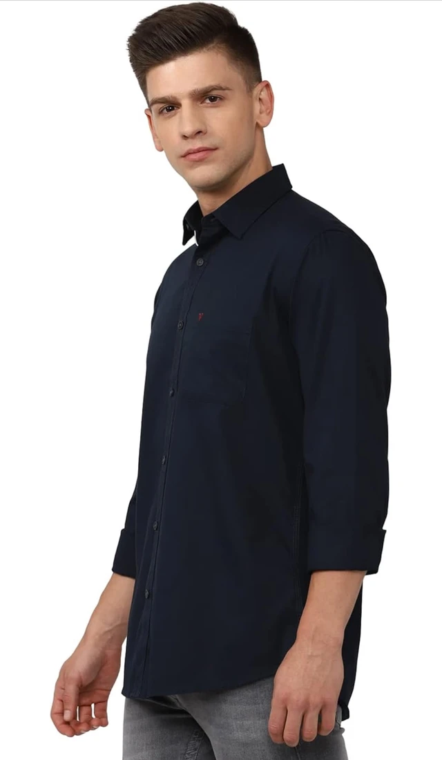 Van Heusen Solid Casual Shirt for Men| Premium Cotton| Full Sleeves| Regular Fit |Breathable Fabric | - S, Navy